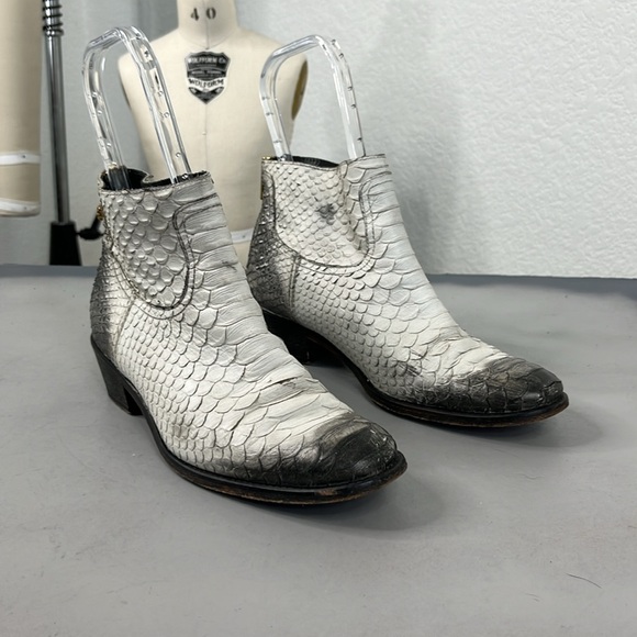 Zadig & Voltaire Teddy Flake White Leather Snake Print Zip Ankle Booties Boots - Picture 3 of 9